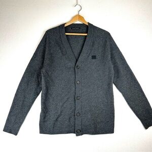 Acne Studios Keven Face Patch Wool V-Neck Cardigan Luxury Minimalist Preppy